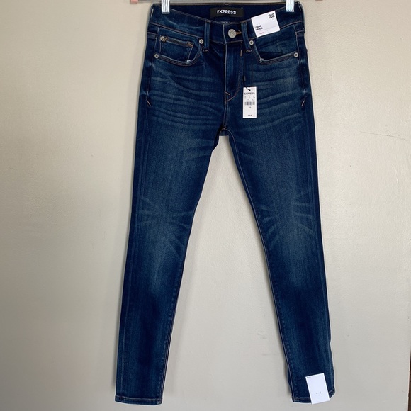 Express Mid Rise Cozy Fleece Jean Leggings - 00S - Picture 1 of 12